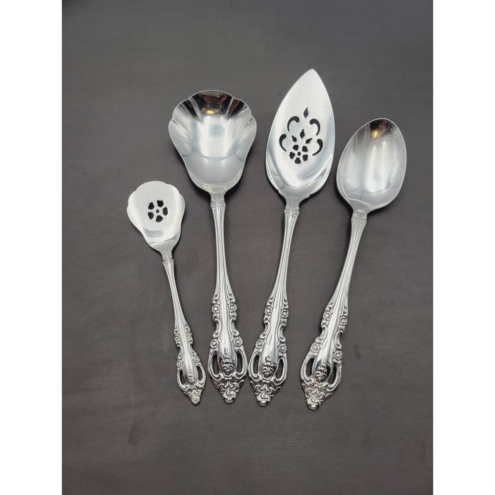 Oneida Community BRAHMS Glossy Stainless Flatware HOSTESS Set 4 Serving Pcs Vtg